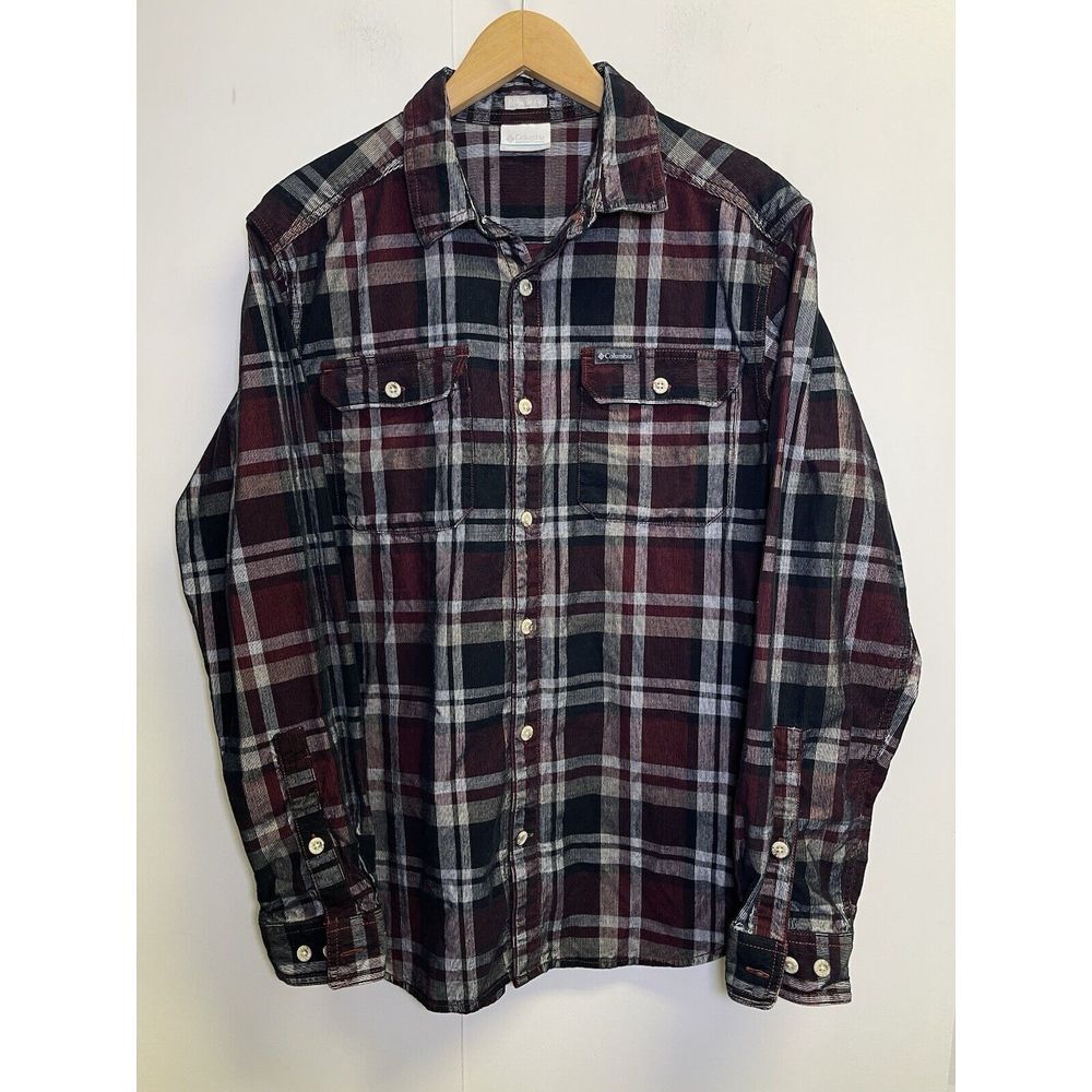 Columbia Corduroy Shirt Men's‎ M Black Plaid Long Sleeve Button Up Pockets